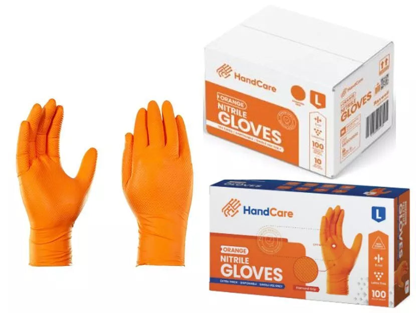 Diamond Textured HandCare Premium Orange Nitrile Gloves