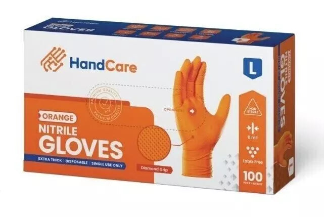 Diamond Textured HandCare Premium Orange Nitrile Gloves