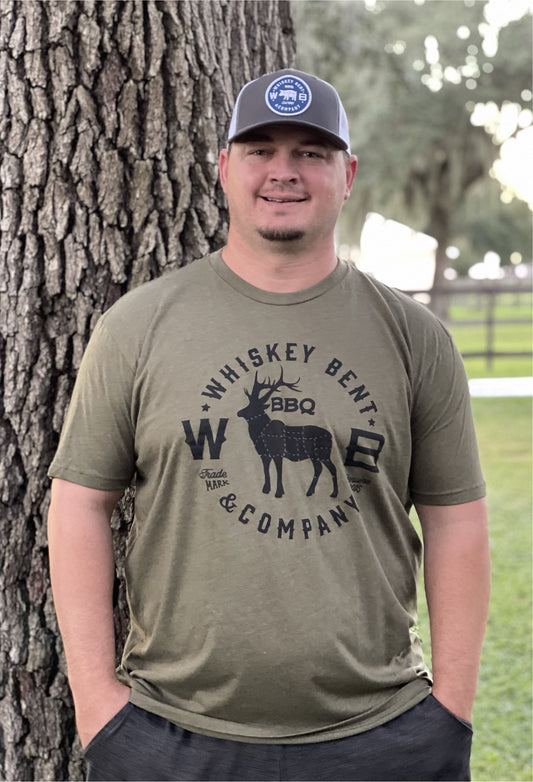 Whiskey Bent BBQ Elk Shirt - Olive Green